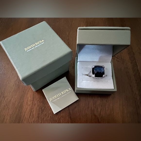 Judith Ripka Jewelry - Judith Ripka Sterling Silver Blue Quartz Hematite Diamonique CZ Ring